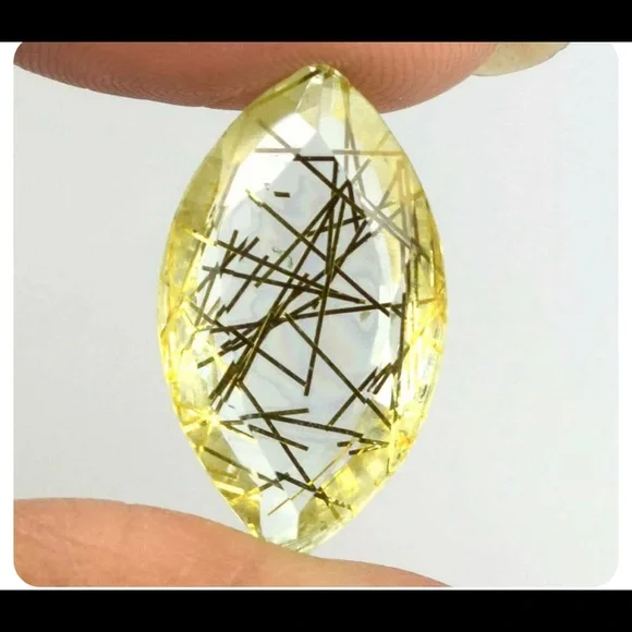 Natural 10.85 Ct Marquise Yellow Rutilated Quartz Certified